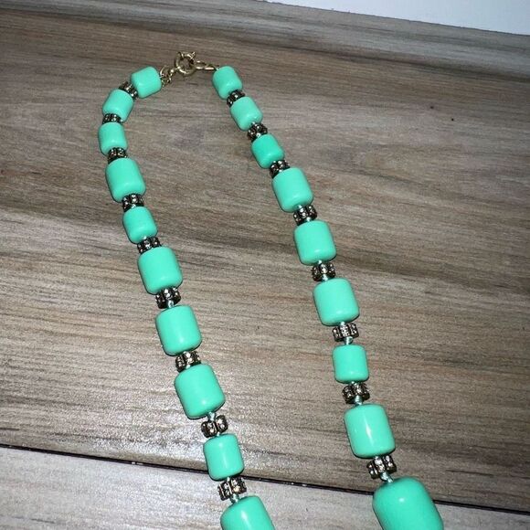 J Crew Necklace Womens Signed Chunky Lucite Mint Green Rhinestones Y2K Statement - Picture 4 of 7